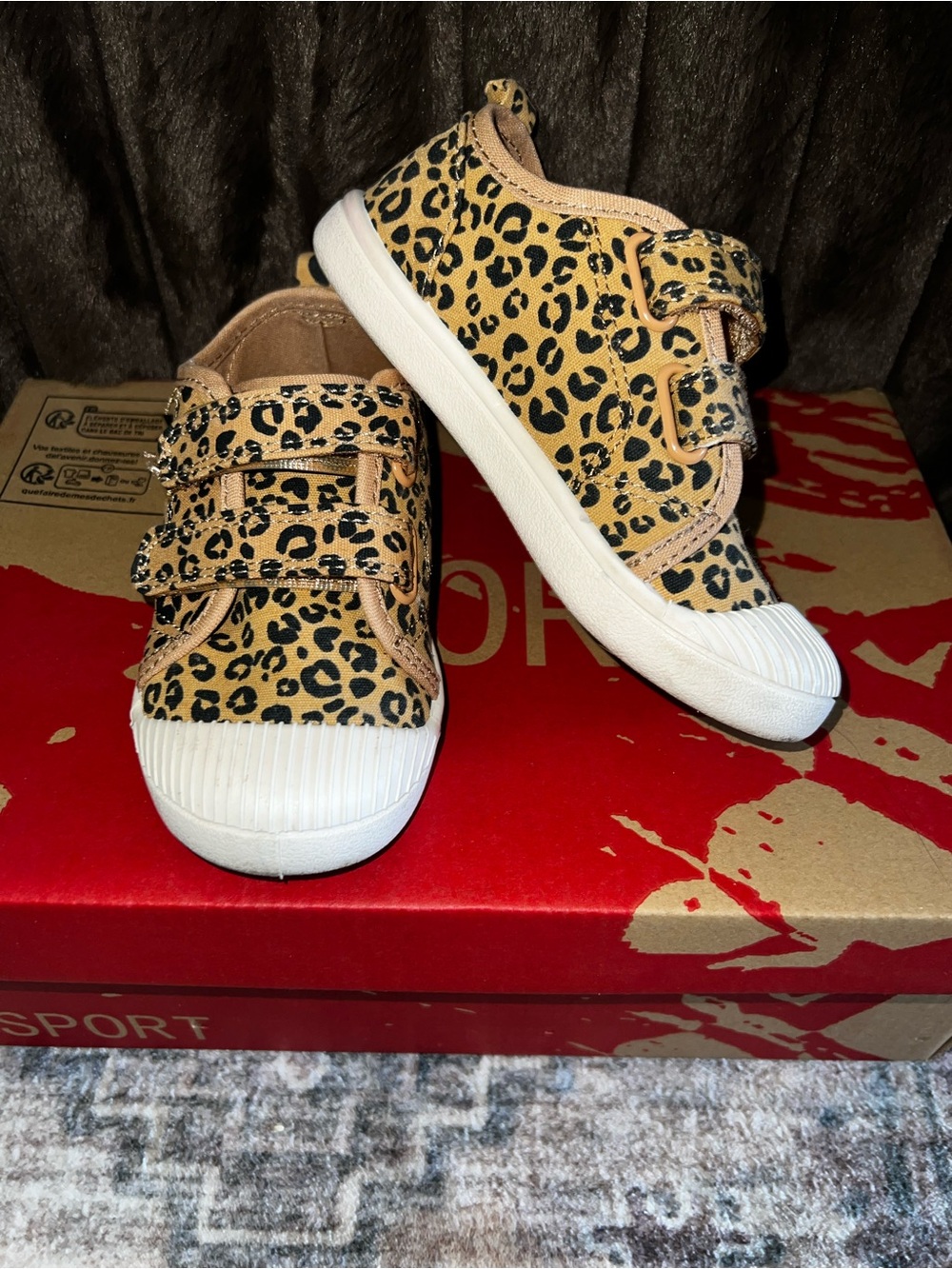Cat & Jack Leopard Print Velcro Sneakers - Tan/Black
